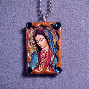 Our Lady of Guadalupe Handmade Soldered Glass Catholic Pendant Necklace SOLG5