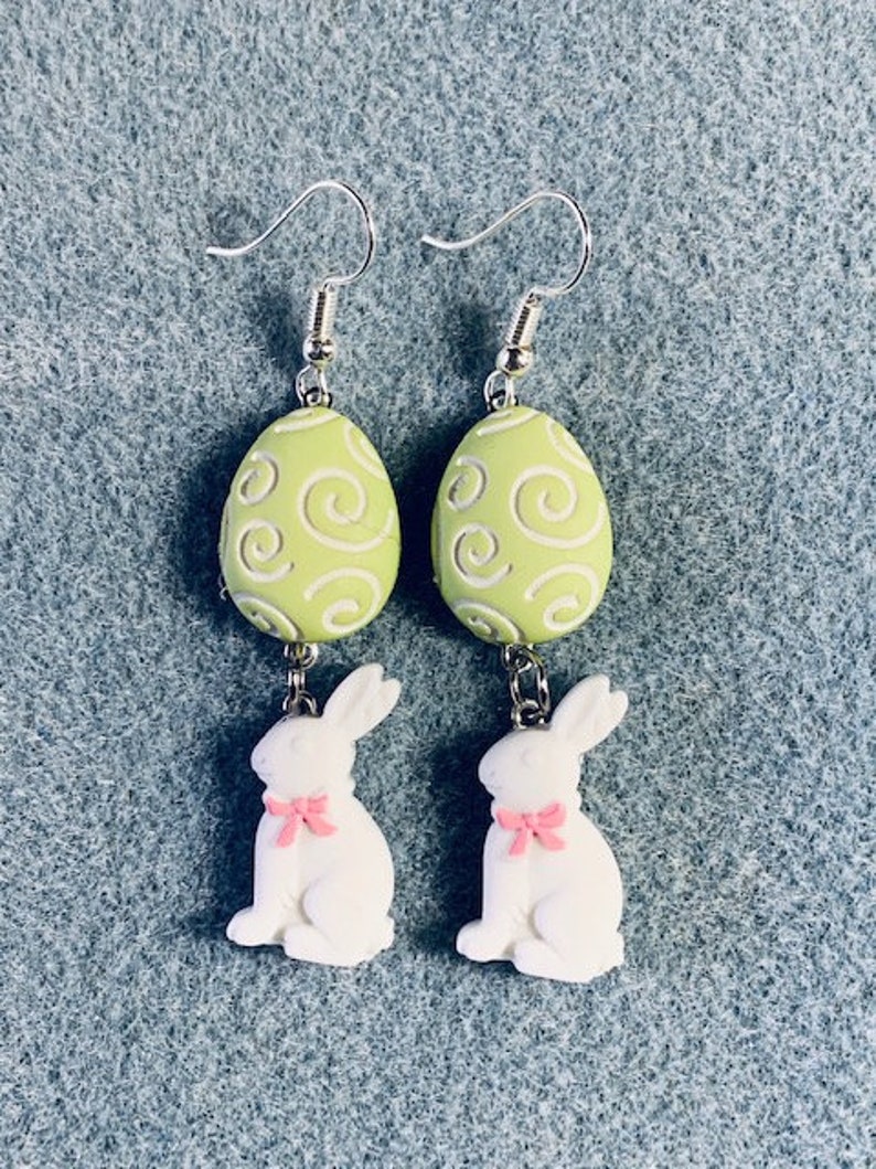 Green Easter Egg Candy White Chocolate Vanilla Bunny Dangle Earrings