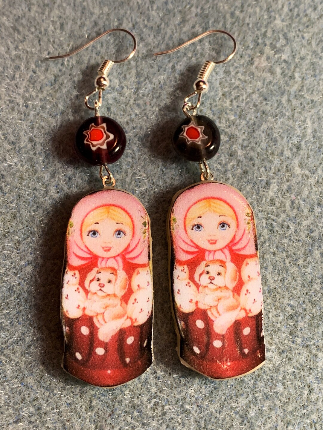 Matryoshka Nesting Doll Kitsch Flower Dangle Polymer Clay Earrings Hypo Allergenic Nicklefree