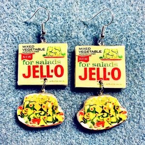 NEW Design- The ORIGINAL Jell-O Salad Mixed Vegetable 60s Kitsch Dangle Polymer Clay Junk Food Earrings Nickel-Free