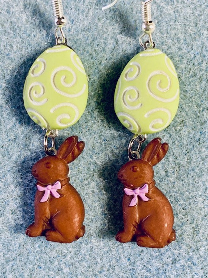 Green Easter Egg Candy White Chocolate Vanilla Bunny Dangle Earrings