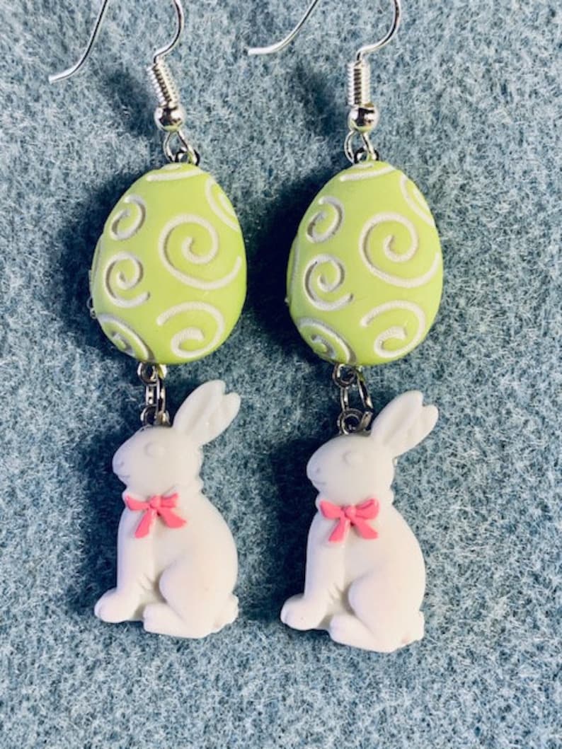 Green Easter Egg Candy White Chocolate Vanilla Bunny Dangle Earrings