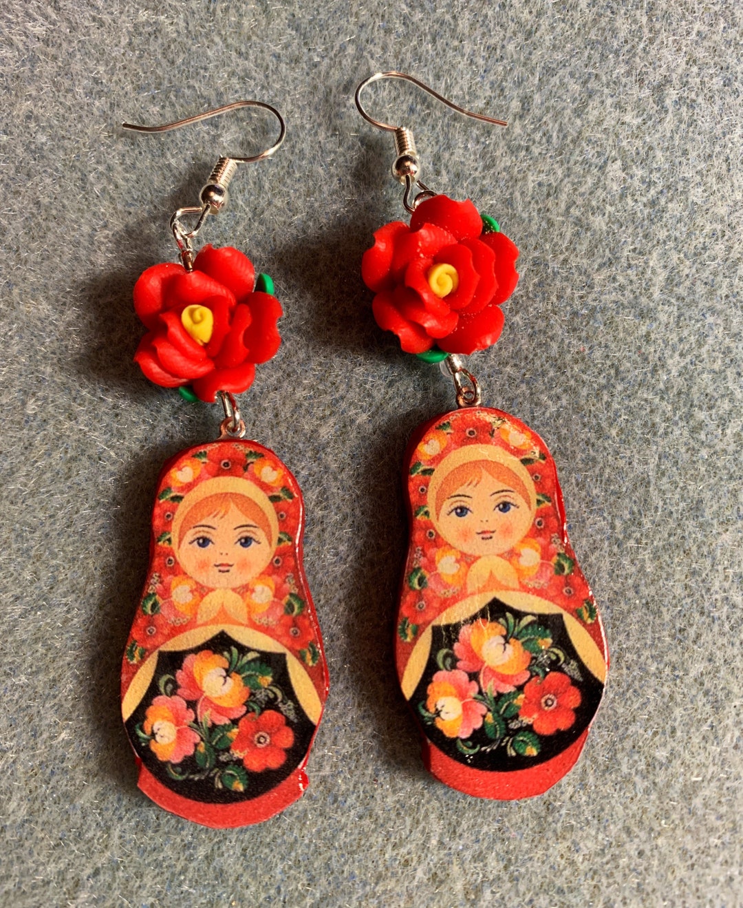 Matryoshka Nesting Doll Kitsch Flower Dangle Polymer Clay Etsy