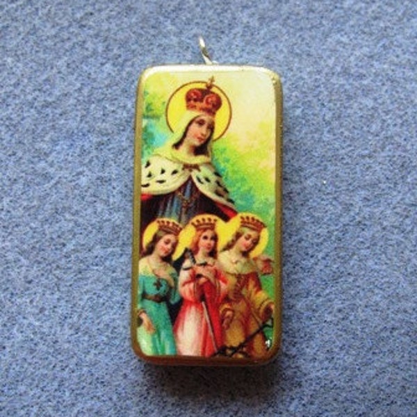 St. Sophia and Daughters Faith Hope Charity Catholic Art Recycled Domino Pendant