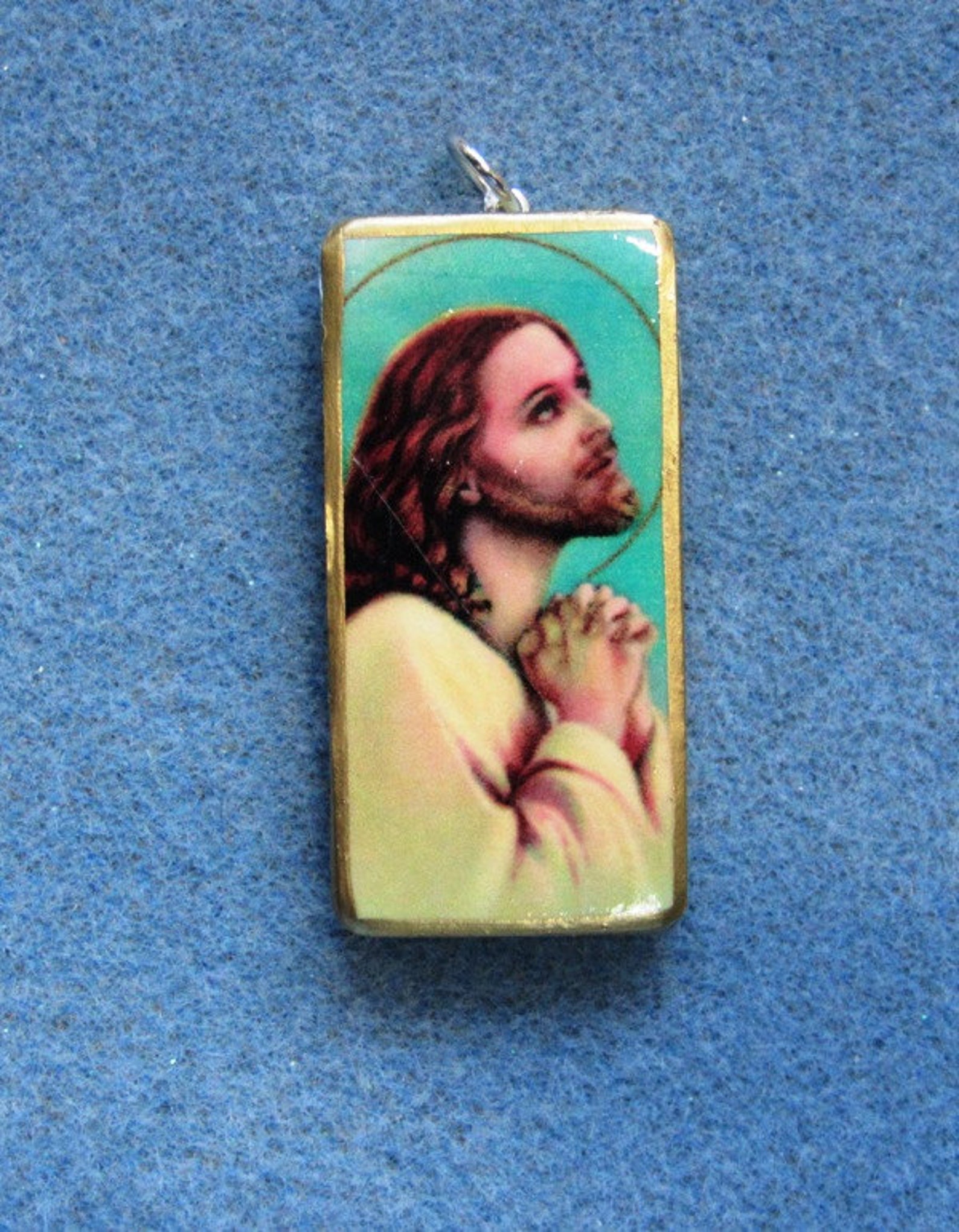 Jesus Praying Catholic Christian Art Recycled Domino Pendant Etsy