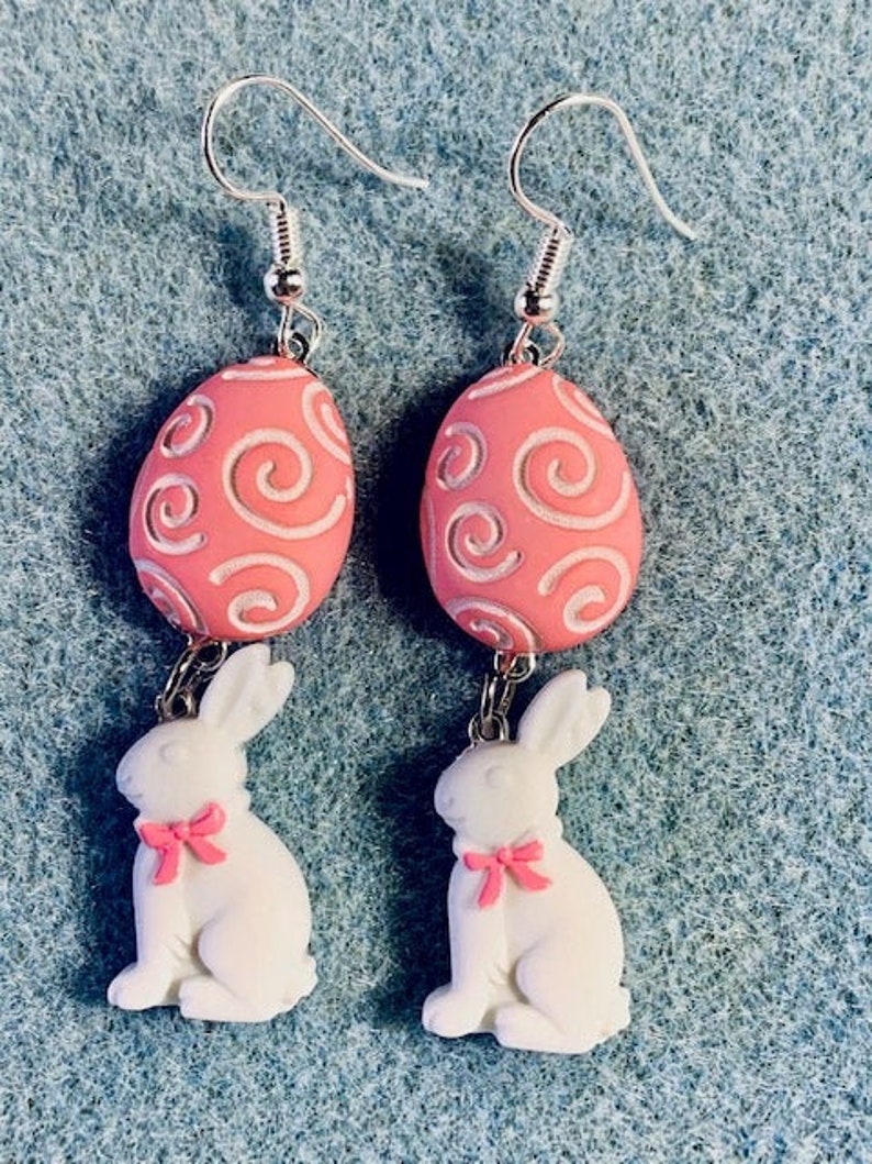 Green Easter Egg Candy White Chocolate Vanilla Bunny Dangle Earrings
