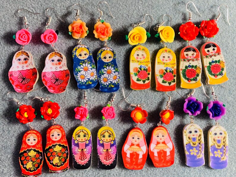 Matryoshka Nesting Doll Kitsch Flower Dangle Polymer Clay Etsy