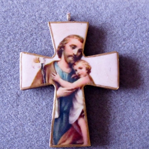St. Joseph Handmade Catholic Small Wall Cross Crucifix Wood Resin J1
