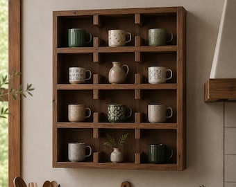 Handmade Wooden Wall Shelf, Cup Storage Organizer, Decorative Kitchen Display, Hanging Wood Shelf, Rustic Home Accent