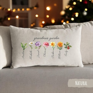 Regalo para el Día de la Madre, Almohada personalizada con el jardín de la abuela, Almohada personalizada con flores de nacimiento, Almohada con el jardín de la abuela con sus nietos, Regalo para la abuela