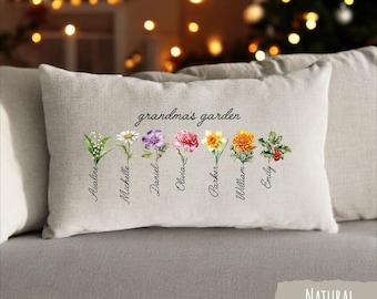 Mothers Day Gift, Custom Grandma&#39;s Garden Pillow, Personalized Birthflower Pillow, Grandmas Garden Pillow with Grandkids, Gift for Grandma