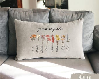 Regalo para el Día de la Madre, Almohada personalizada para el jardín de la abuela, Almohada con la flor de nacimiento, Almohada personalizada, Regalo para la abuela, Regalo para la abuela, Regalo personalizado para la abuela