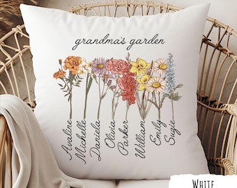 Regalo para el Día de la Madre, Almohada personalizada con la flor de nacimiento, Almohada del Jardín de la Abuela, Almohada personalizada con la flor de nacimiento, Regalo para la abuela, Abuela personalizada