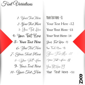 May include: A graphic showing 20 different font variations of the text "Your Text Here". The fonts are numbered 1 through 20.