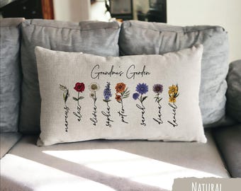 Regalo para el Día de la Madre, Almohada personalizada "Jardín de la Abuela", Almohada personalizada con la flor de nacimiento, Regalos personalizados, Almohada personalizada, Almohada "Jardín de la Abuela"