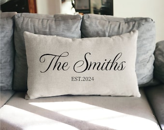 Copricuscino personalizzato per nome di famiglia, federa personalizzata, cuscino per famiglia personalizzato, regalo di inaugurazione della casa, cuscino per cognome, cuscino personalizzato