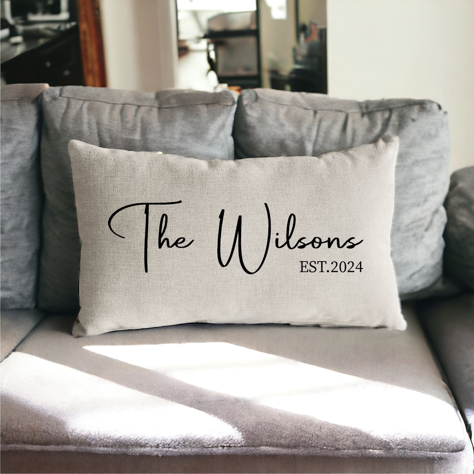 Custom Family Name Pillow Cover, Engagement Gift for Couple, Personalized Family Pillow,Custom Wedding Gift,Bridal Shower Gift,Newlywed Gift - 12x20 With Insert, Beige