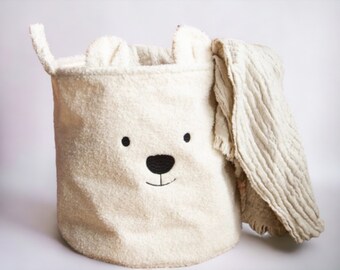 Embroidered Bear Head Personalised Storage Basket | Toy Snack Clothes Dirty Clothes Organiser | Cute Animal Basket | Home Decor