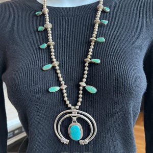 Signed Southwest Naja Pendant Sterling Silver Necklace with Turquoise Stones