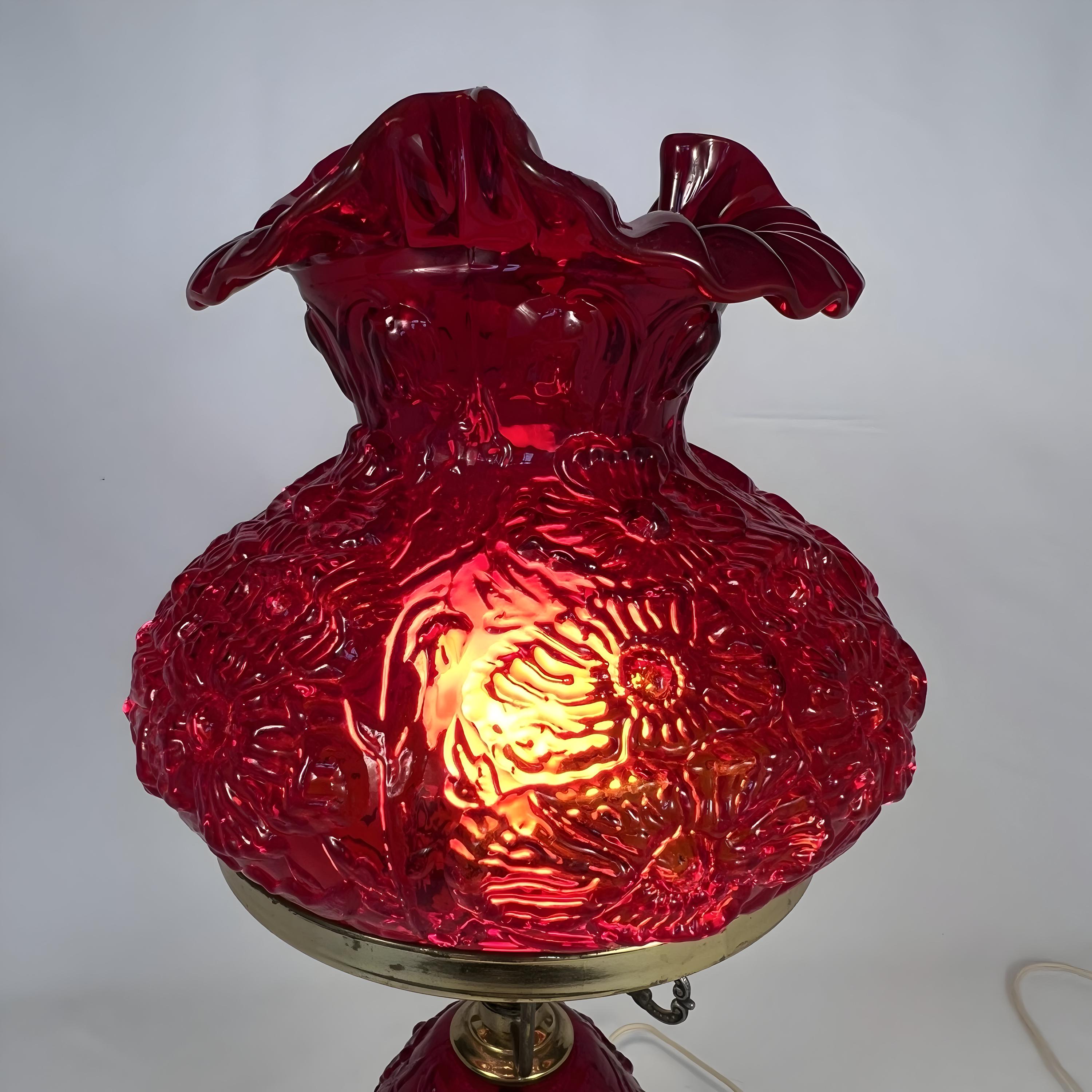Vintage Fenton Ruby Red Poppy Gone With the Wind Lamp 19-1/2