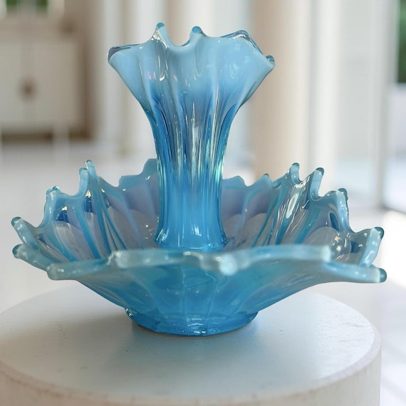 Fostoria Heirloom Blue Opalescent Large Epergne Excellent 1959-61