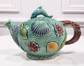 Vintage TAKAHASHI San Francisco Fish Sea Life Teapot, Hand Painted, Japan