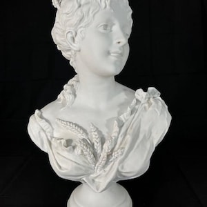 Antique Porcelain Bisque Bust -&quot; Young Woman with Wheat &quot; by French Sculptor G. Lèvy - Signed