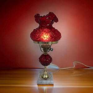 Vintage Fenton Ruby Red Poppy Gone With The Wind Lamp 19-1/2&quot; Tall