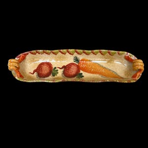 Handcrafted Pottery Appetizer Olive Tray Dish Made In Italy Artist Signed 14&quot; L