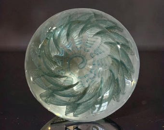 Italian Murano Art Glass Blue, Gold, Spiral Ribbon Paperweight