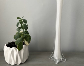 CC Home Furnishing 16" White Tower Tabletop Hand Blown Glass White Bud Vase Frosted