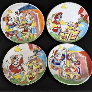 Set of 4 La Musa - Majolica Plates De Simone Style Italian Pottery Folk Art 10"