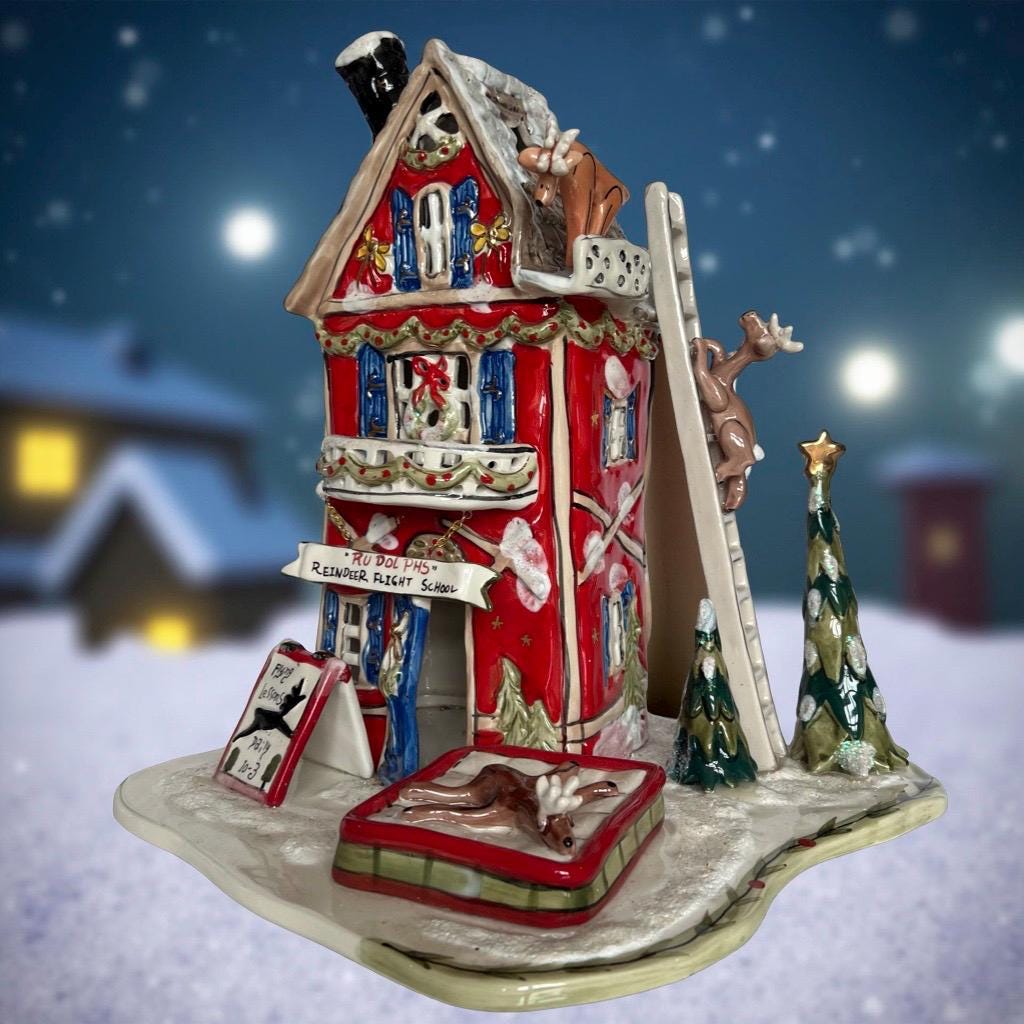 Blue Sky Clayworks Reindeerville Rudolph's Flight School Candle