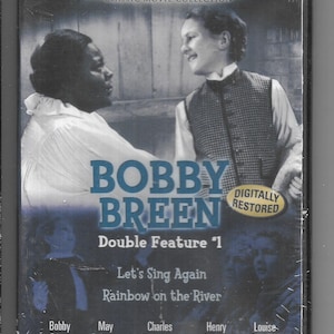 May include: A DVD case for the "Bobby Breen" double feature, featuring "Let's Sing Again" and "Rainbow on the River." The cover shows black and white images of the cast, with the title in large blue letters. The DVD is part of the "Critic's Choice" collection.
