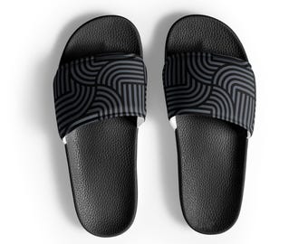 Men's Graphic Print Slide Sandals | Cushioned Faux Leather, Summer Pool Shoes