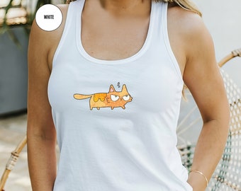 Camiseta de tirantes deportiva ideal para mujer, camiseta de gato gruñón, divertida, de gato de dibujos animados, minimalista para mascotas