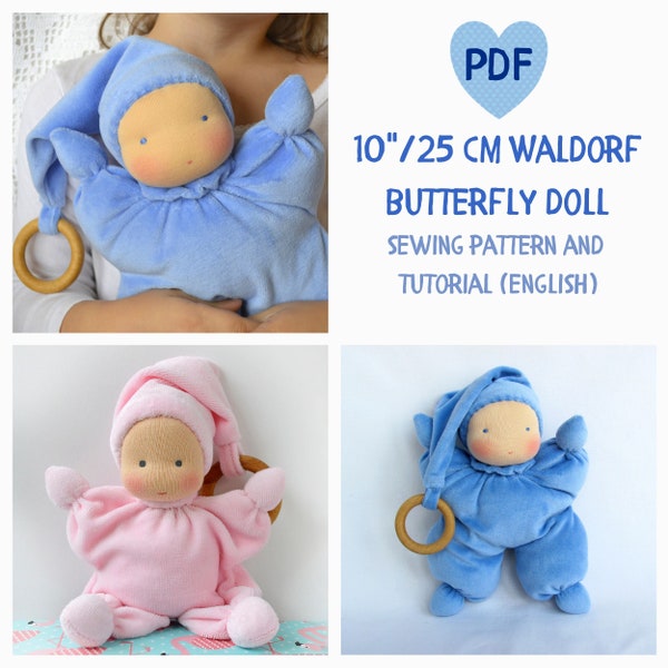 DIY Waldorf butterfly doll 10 inch (25 cm) tall. PDF sewing pattern and tutorial. Natural Organic Steiner Doll