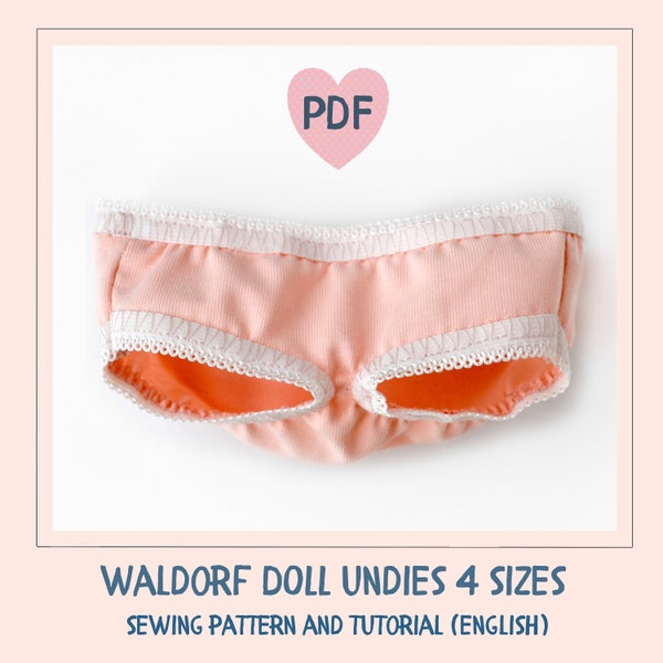 DIY undies 4 sizes for Waldorf doll. PDF sewing pattern and tutorial.