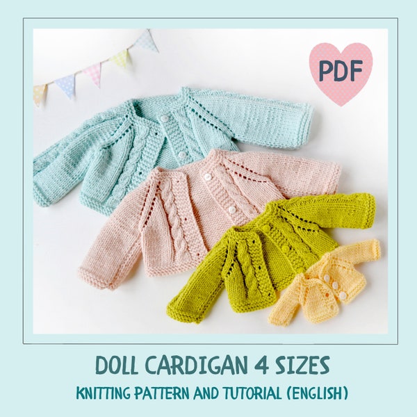 DIY Knitted cardigan for dolls. 4 sizes. PDF knitting pattern and tutorial. Waldorf doll cardigan, Toy clothes knitting