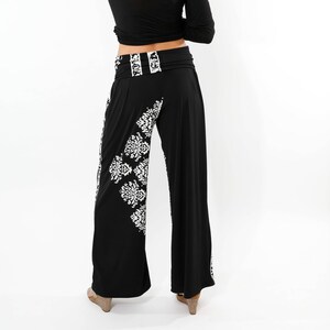 Wide leg pants in no wrinkle travel fabric yoga waist palazzo pants in floral print or custom colors image 2