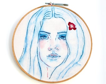 Lia - Embroidered Hoop Art, Portrait embroidery, Embroidered Portrait, Textile Wall Art