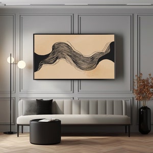 Arte de parede para impressão de linhas pretas abstratas horizontais, impressão de linhas onduladas, download digital de impressão minimalista