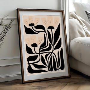 Lámina floral minimalista: Decoración del hogar en blanco y negro (descarga digital)