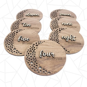 Marqueur d'étape mensuelle pour bébé, cartes d'étape pour bébé de 1 à 12 mois, disques d'étape en bois mensuels, signes des mois pour bébé en acrylique
