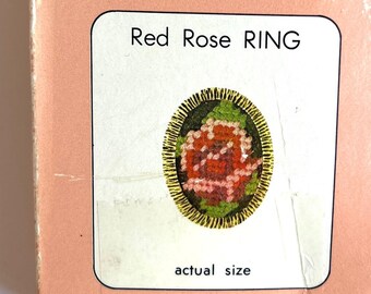 Needlepoint Rose Ring Kit NIP Stamped Needlepoint Jewelry Kit ~ Red Rose Ring ~ Cosplay ~ Sooz Jewelpoint JR5