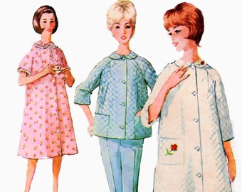 Vintage 60s Quilted Robe Pattern Size 14 Bust 34 Simplicity 5205 Uncut