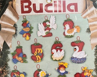 Bucilla 12 Days of Christmas Oranments Felt Kit NIP Twelve Felt Ornaments with Sequins Bucilla 82836