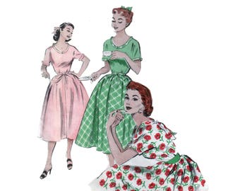 50s Pullover Dress Pattern pre-cut 50s Morning Dress Size 12 Bust 30 Home Dress pattern Butterick 6750