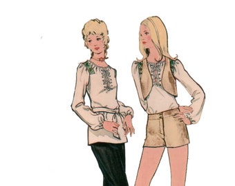 Peasant Blouse Pattern uncut 70s Shorts Pattern Size 10 Bust 32 Festival Wear Vest pattern Butterick 6285