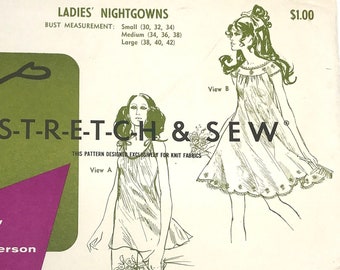 Sheer Nightgown Pattern uncut 60s Bias Nightgown MultiSize 8-24 Bust 30-42 Plus Size Lingerie Stretch and Sew 2075